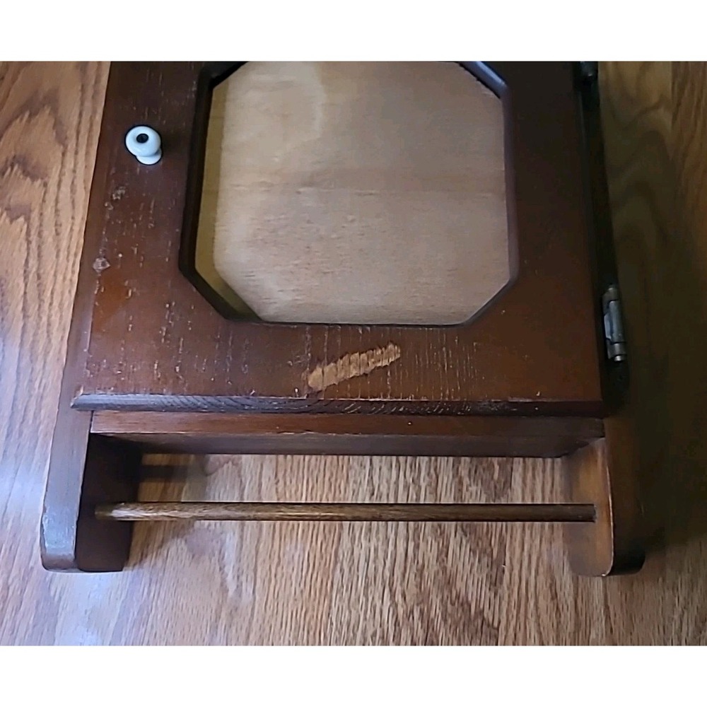 Vintage Framed Hanging Wooden Spice Rack / Medicine Caninet With Towel Rack - Picture 11 of 14